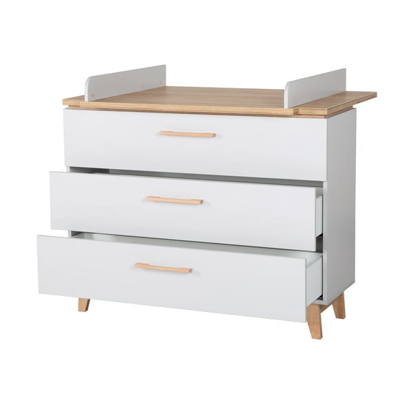 Světle šedá nízká dětská komoda v dekoru dubu s přebalovacím pultem 117x104 cm Caro – Roba-image-3