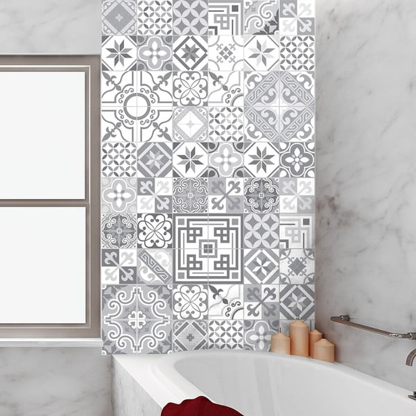 Sada 60 nástěnných samolepek Ambiance Vintage Design Shade of Gray, 10 x 10 cm-image-1