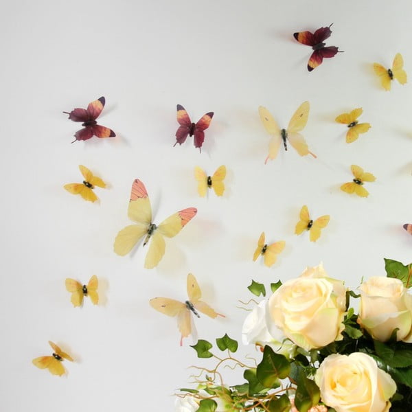 Sada 18 adhezivních 3D samolepek Ambiance Butterflies Yellow-image-1