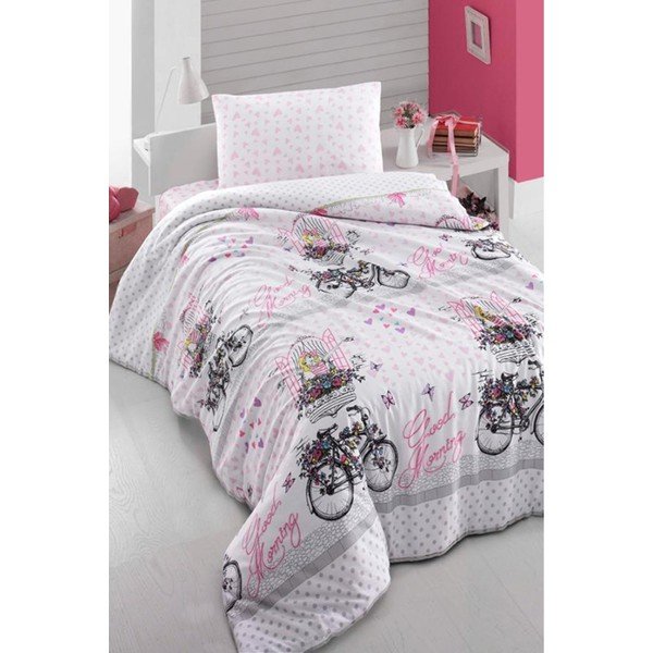 Povlečení na jednolůžko s prostěradlem Pure Cotton Pink Bike, 160 x 220 cm