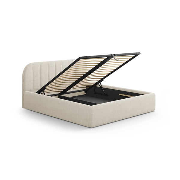 Krémová čalouněná dvoulůžková postel s úložným prostorem s roštem 200x200 cm Juno – Windsor & Co Sofas-image-3