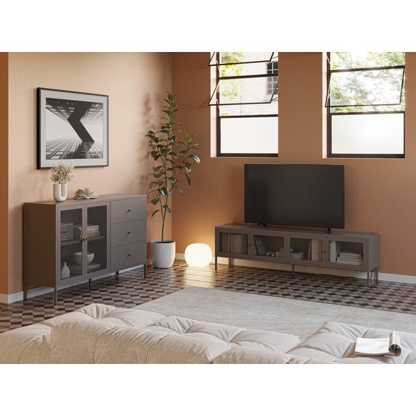 Šedý kovový TV stolek 160x50x35 cm Fayna – Marckeric-image-1