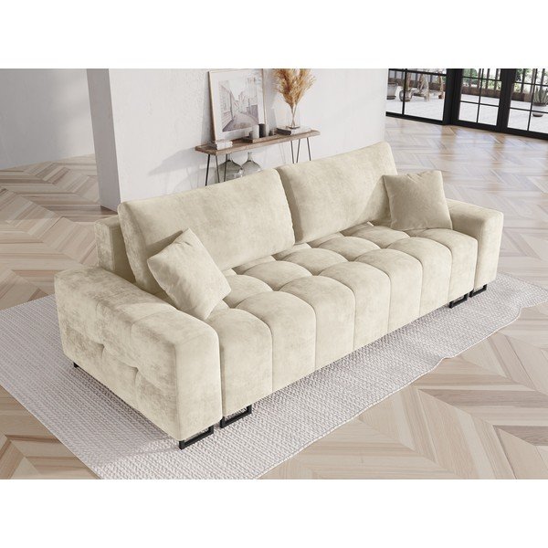 Béžová sametová rozkládací pohovka s úložným prostorem  250 cm Wicklow – Cosmopolitan Design-image-1