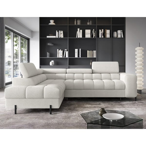 Krémová rozkládací/s úložným prostorem rohová pohovka z textilie bouclé (levý roh/do L) Ferucce – ELTAP-image-1