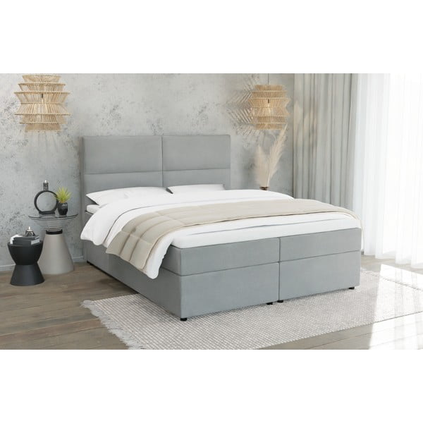 Světle šedá boxspring postel s úložným prostorem 160x200 cm Rico – Ropez-image-1