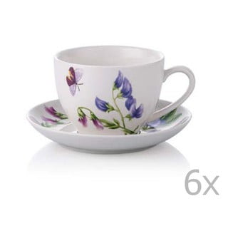 Sada 6 porcelánových šálků na čaj s podšálky Rodianos