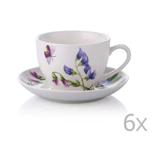 Sada 6 porcelánových šálků na čaj s podšálky Rodianos