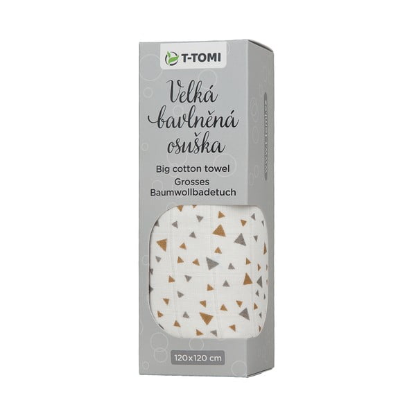 Bavlněná dětská osuška T-TOMI Tetra Beige Triangles, 120 x 120 cm-image-1
