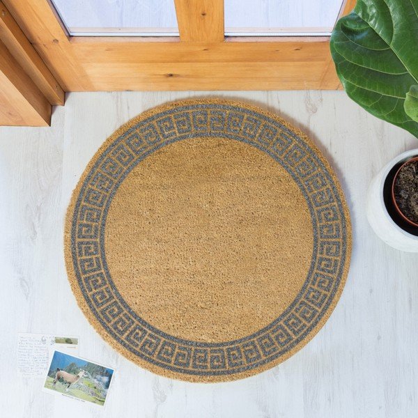 Šedá kulatá rohožka z přírodního kokosového vlákna Artsy Doormats Greek Border, ⌀ 70 cm-image-1