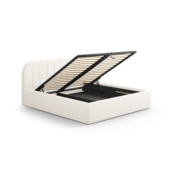 Slonovinová čalouněná dvoulůžková postel s úložným prostorem s roštem 140x200 cm Juno – Windsor & Co Sofas-image-3