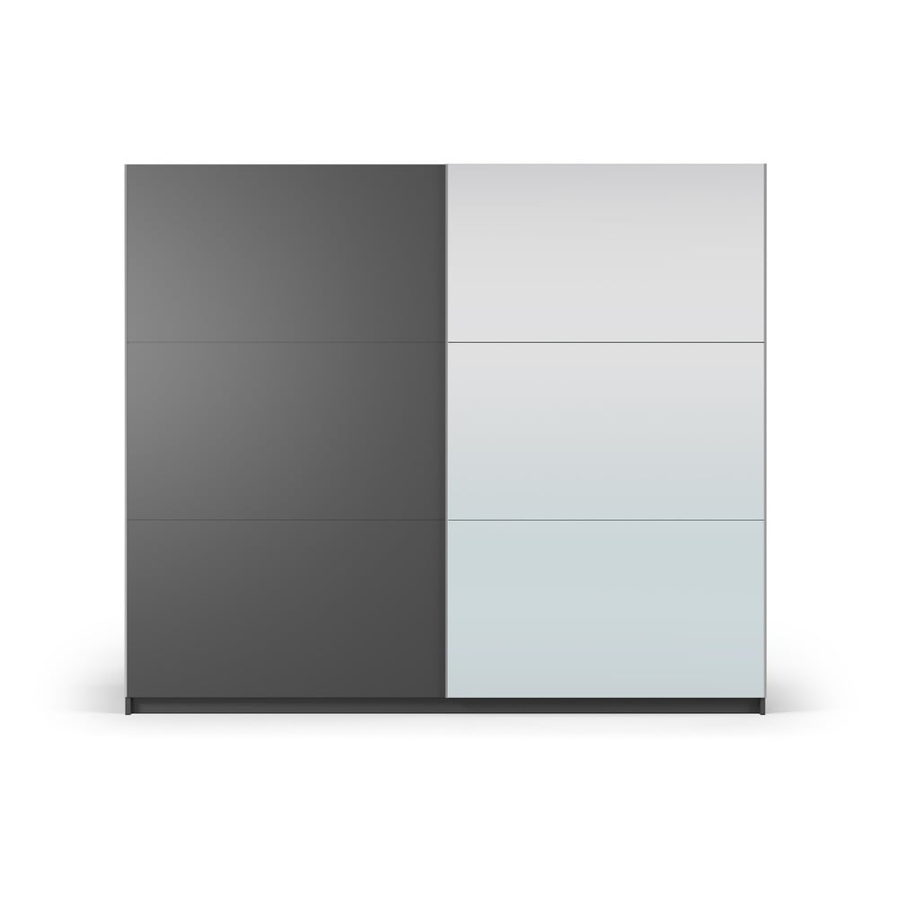 Tmavě šedá šatní skříň se zrcadlem a s posuvnými dveřmi 250x215 cm Lisburn - Cosmopolitan Design