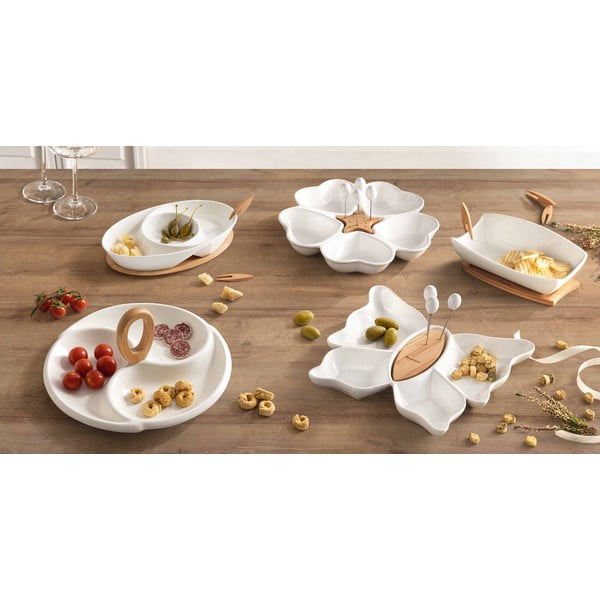 Bílá porcelánovo-bambusová servírovací mísa Hors D'Oeuvre – Brandani-image-1