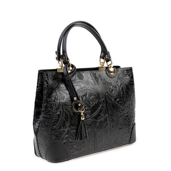 Černá kožená kabelka Carla Ferreri Floral-image-2