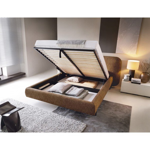 Okrově žlutá čalouněná dvoulůžková postel s úložným prostorem s roštem 160x200 cm Pointt – ELTAP-image-2