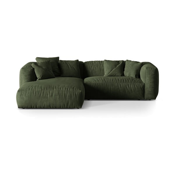 Zelená sametová modulární rohová pohovka (levý roh/s lenoškou) Martina – Micadoni 