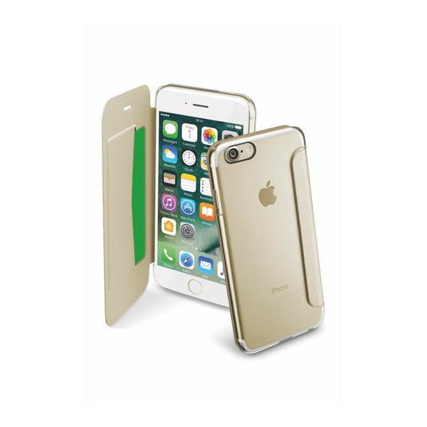 Zlaté transparentní peněženkové pouzdro CellularLine Clear Book pro iPhone 7