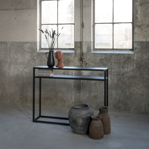 Černý konzolový stolek s deskou z dubového dřeva 30x120 cm Daniël – Spinder Design-image-2