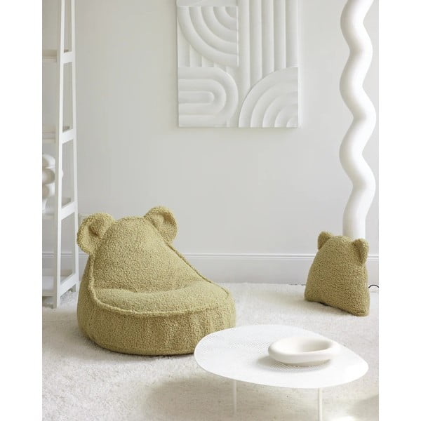 Zelený dětský pohovkový polštář z textilie bouclé Bear – Wigiwama-image-3