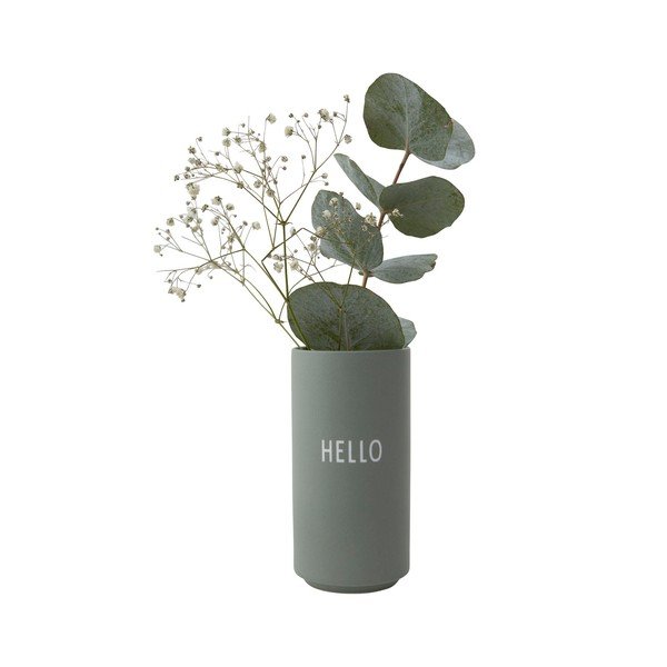 Zelená porcelánová váza Design Letters Hello, výška 11 cm-image-2