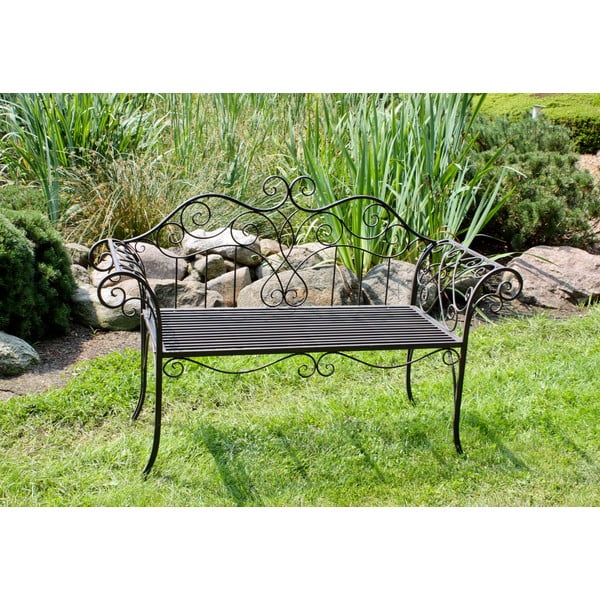 Černo-tmavě hnědá kovová zahradní lavice Selene – Garden Pleasure-image-2