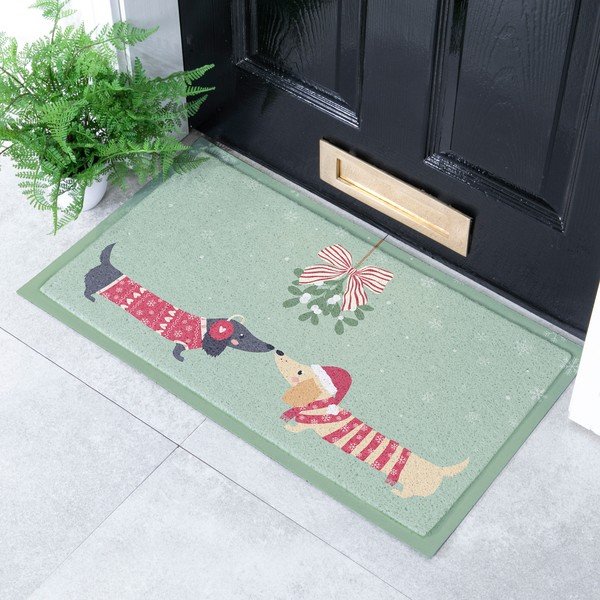 Rohožka s vánočním motivem z recyklovaného plastu 40x70 cm Christmas Sausage Dogs – Artsy Doormats-image-1
