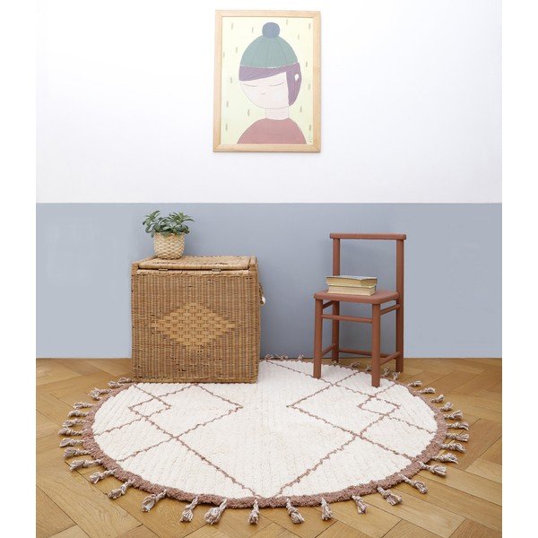 Bílo-hnědý bavlněný ručně vyrobený koberec Nattiot Come, ø 120 cm-image-2