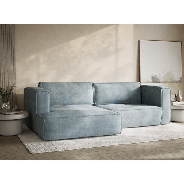 Světle modrá žinylková rozkládací/s úložným prostorem rohová pohovka (levý roh/s lenoškou) Velto – Maison de Rêve-image-4