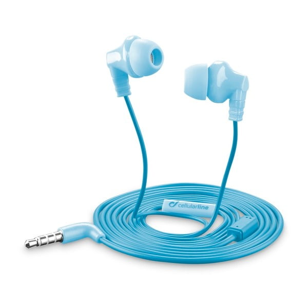 Modrá in-ear sluchátka Style&Color Cellularline Cricket, plochý kabel, 3,5 mm jack