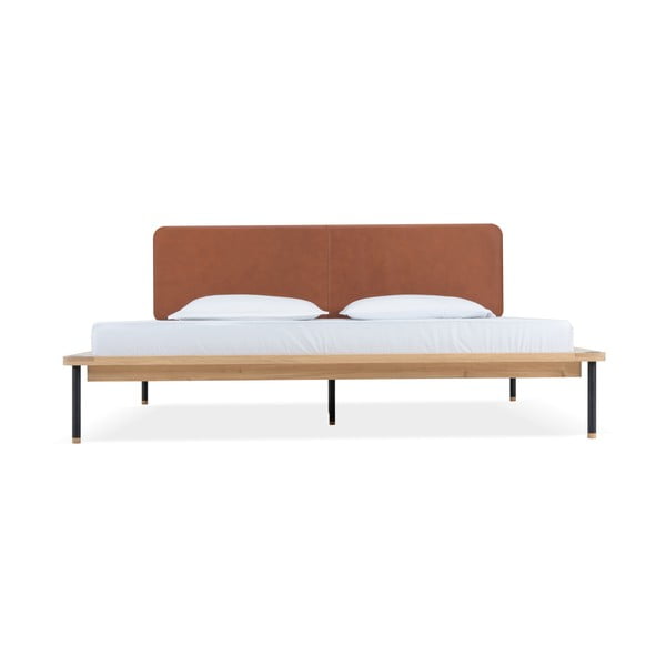 Hnědá/přírodní dvoulůžková postel z dubového dřeva s roštem 160x200 cm Fina – Gazzda-image-2