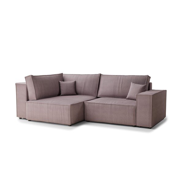 Fialová manšestrová rozkládací/s úložným prostorem rohová pohovka (levý roh/do L) Tonga – Maison de Rêve