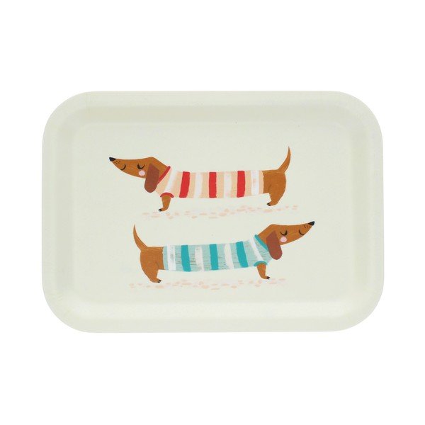 Krémový dřevěný dětský tác 20x28 cm Sausage dog – Rex London