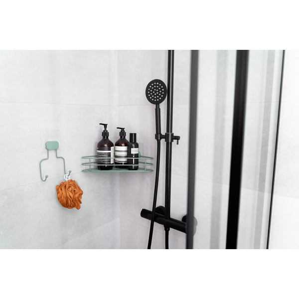 Zelená rohová samodržící kovová koupelnová polička Grena – Compactor-image-4