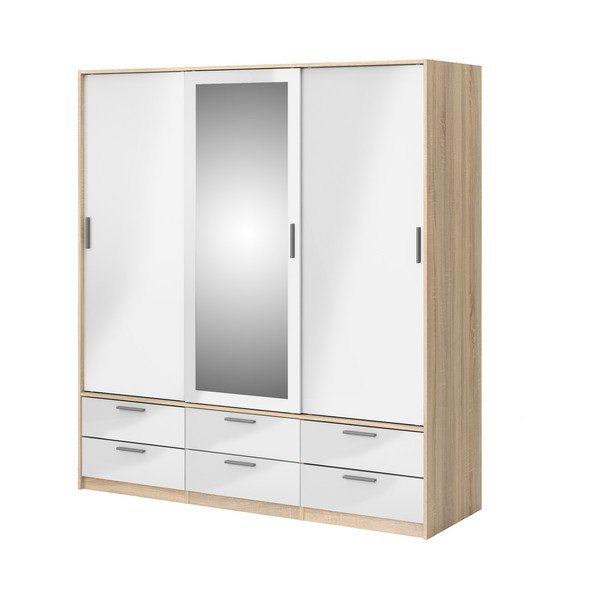 Šatní skříň v dekoru dubu s posuvnými dveřmi v bílo-přírodní barvě 181x200 cm Line – Tvilum-image-3