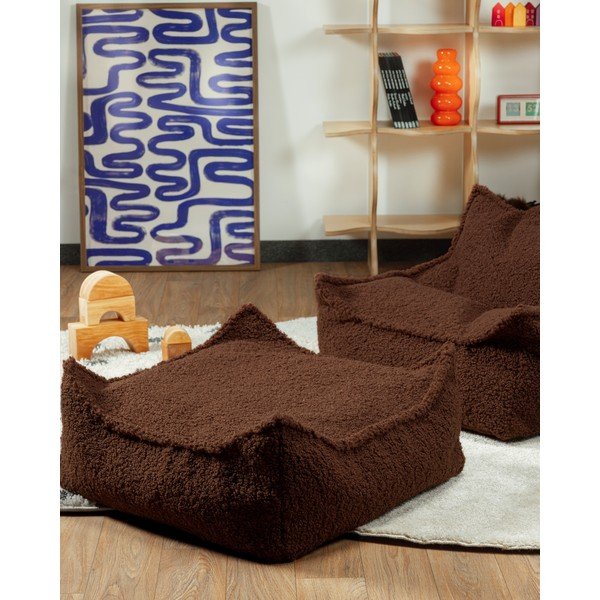 Tmavě hnědý dětský puf z textilie bouclé Warm Hazel – Wigiwama-image-3