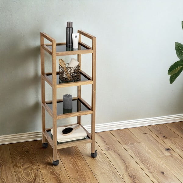 Černý/v přírodní barvě koupelnový regál z masivu akácie 35x101,5 cm Fondi – Wenko-image-1