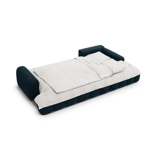 Sametová rozkládací/s úložným prostorem rohová pohovka v petrolejové barvě (pravý roh/s lenoškou) Linz – Cosmopolitan Design-image-4