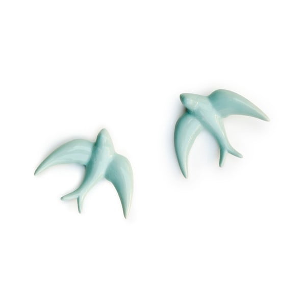 Sada 2 ručně vyrobených světle modrých nástěnných porcelánových dekorací Velvet Atelier Golondrinas-image-2