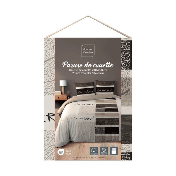 Hnědé 3dílné bavlněné povlečení na dvoulůžko/prodloužené 240x220 cm So Natural – douceur d'intérieur-image-2