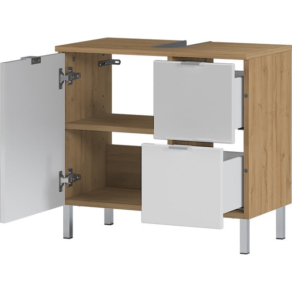 Bílá skříňka pod umyvadlo v dekoru dubu 60x56 cm Mauresa - Germania-image-3