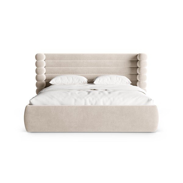Béžová čalouněná dvoulůžková postel s úložným prostorem s roštem 200x200 cm Mount – Micadoni -image-4