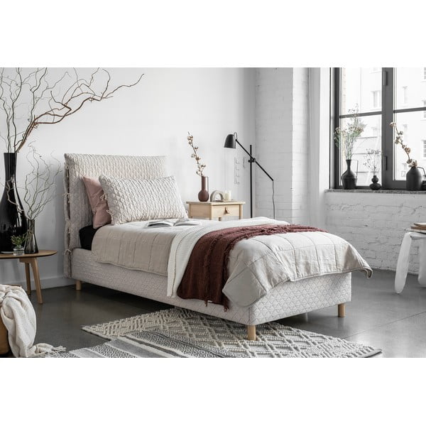 Béžová čalouněná jednolůžková postel s roštem 90x200 cm Sleepy Luna – Miuform-image-3