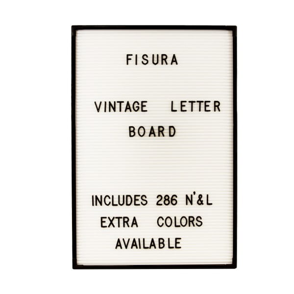 Bílá nástěnná tabule s černými písmeny Fisura Vintage
