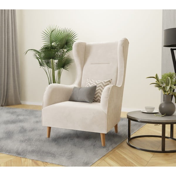 Krémové sametové křeslo ušák Carole – Ropez-image-3