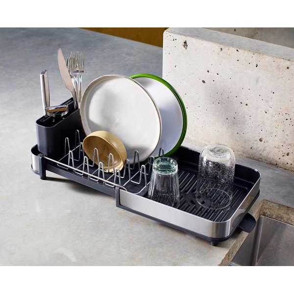 Černý nastavitelný plastový odkapávač 31x19 cm Extend Slim Steel – Joseph Joseph-image-1