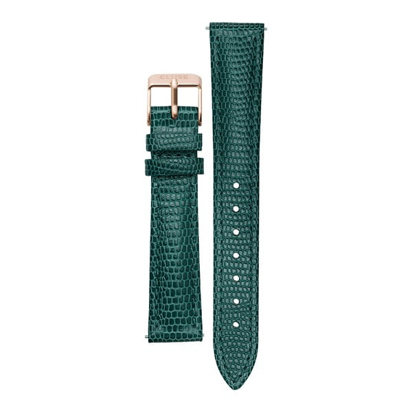 Smaragdově zelený kožený řemínek s detaily v barvě růžového zlata k hodinkám Cluse Minuit