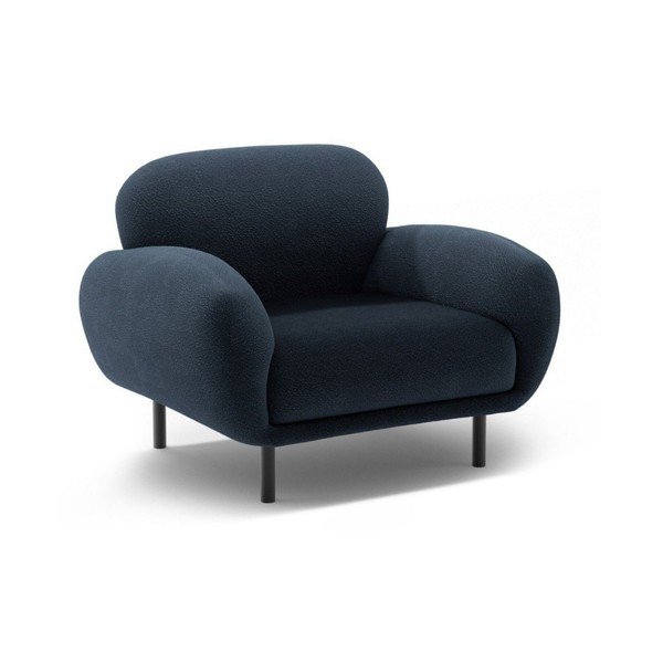 Tmavě modré křeslo z textilie bouclé Poppy – Micadoni 