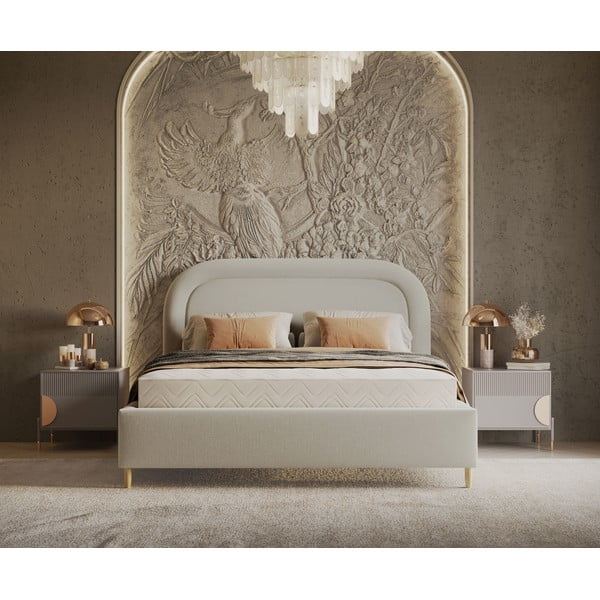 Krémová čalouněná dvoulůžková postel s úložným prostorem s roštem 140x200 cm Mija – Maison de Rêve-image-4