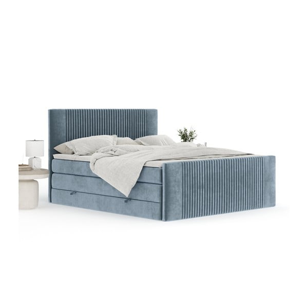 Modrá boxspring postel s úložným prostorem 160x200 cm Bergamo – Maison de Rêve-image-4