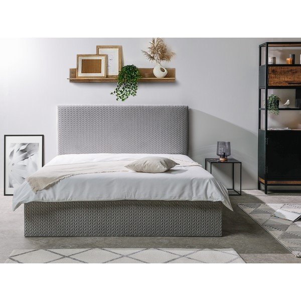 Šedá čalouněná dvoulůžková postel s úložným prostorem s roštem 160x200 cm Adele – Bobochic Paris-image-2