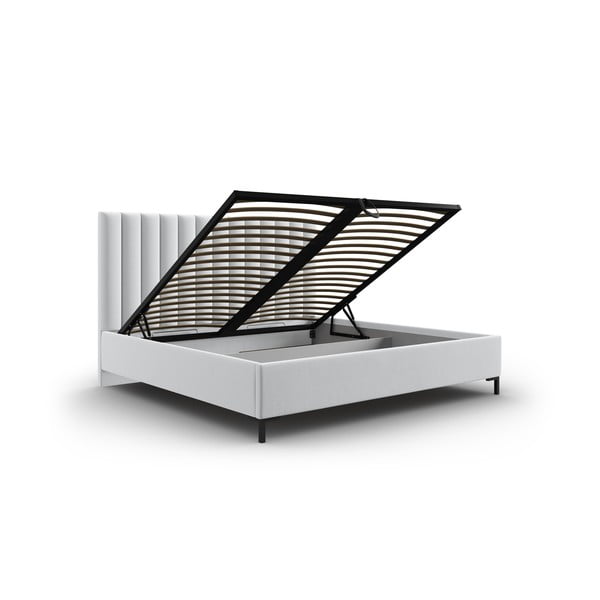 Světle šedá čalouněná dvoulůžková postel s úložným prostorem s roštem 140x200 cm Casey – Mazzini Beds-image-3